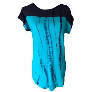 Navy & Aqua High Low Stretchy Tie Dye Blouse Top